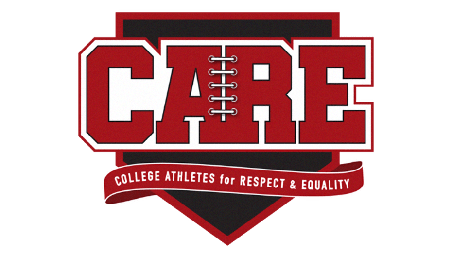 A red and white logo for the college athletes for respect & equality.